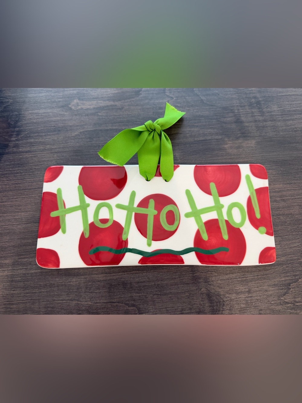 Holiday 'Ho Ho Ho' Sign with Green Ribbon
